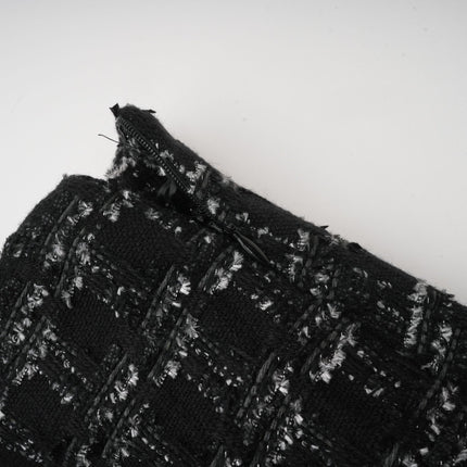 Serena Black Tweed Halterneck Vest Top and Mermaid Hem Skirt Set with Metallic Threading and Crystal Embellishment