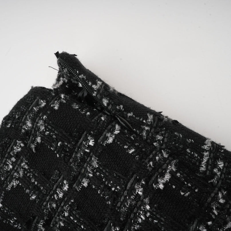 Serena Black Tweed Halterneck Vest Top and Mermaid Hem Skirt Set with Metallic Threading and Crystal Embellishment