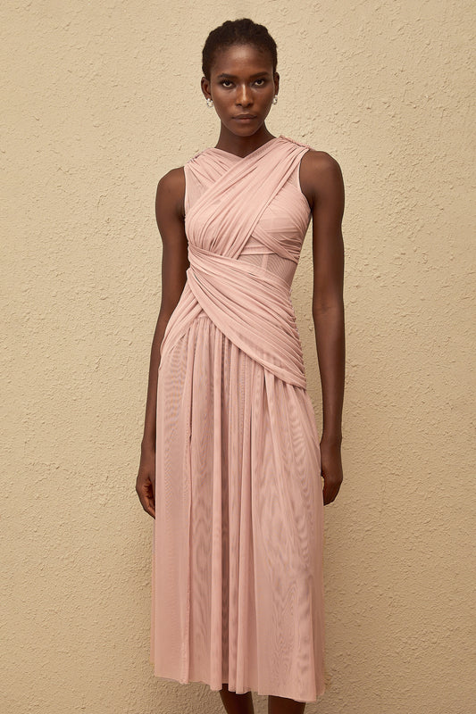 Sérénité Lilac CrossOver Mesh Midi Dress