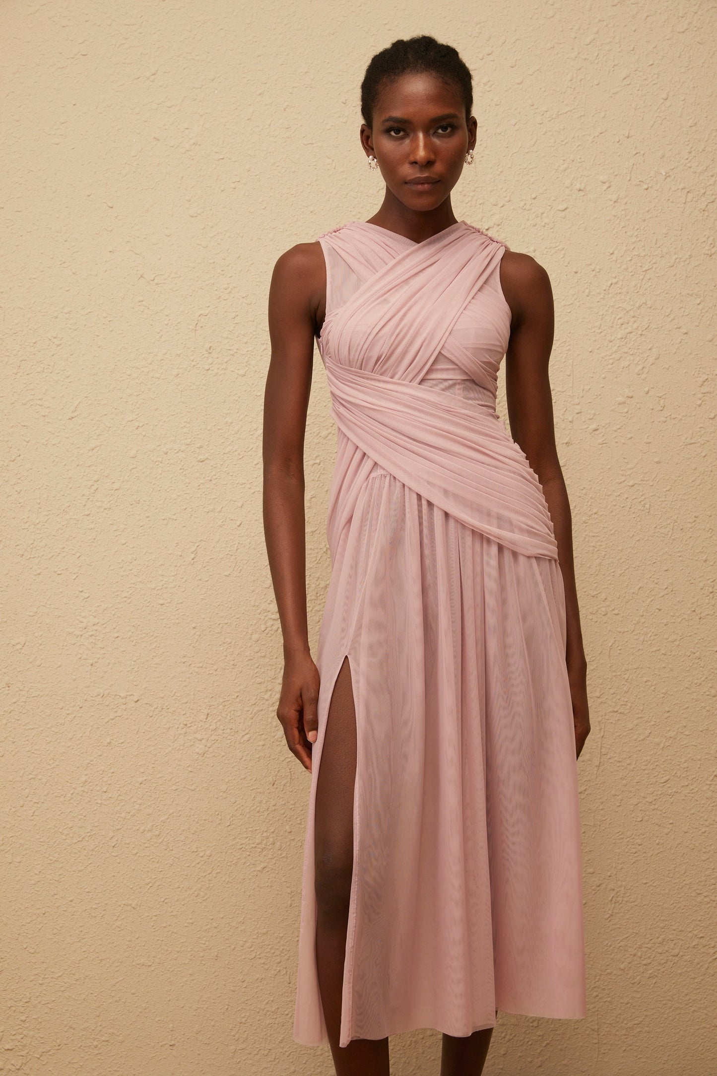 Sérénité Lilac CrossOver Mesh Midi Dress