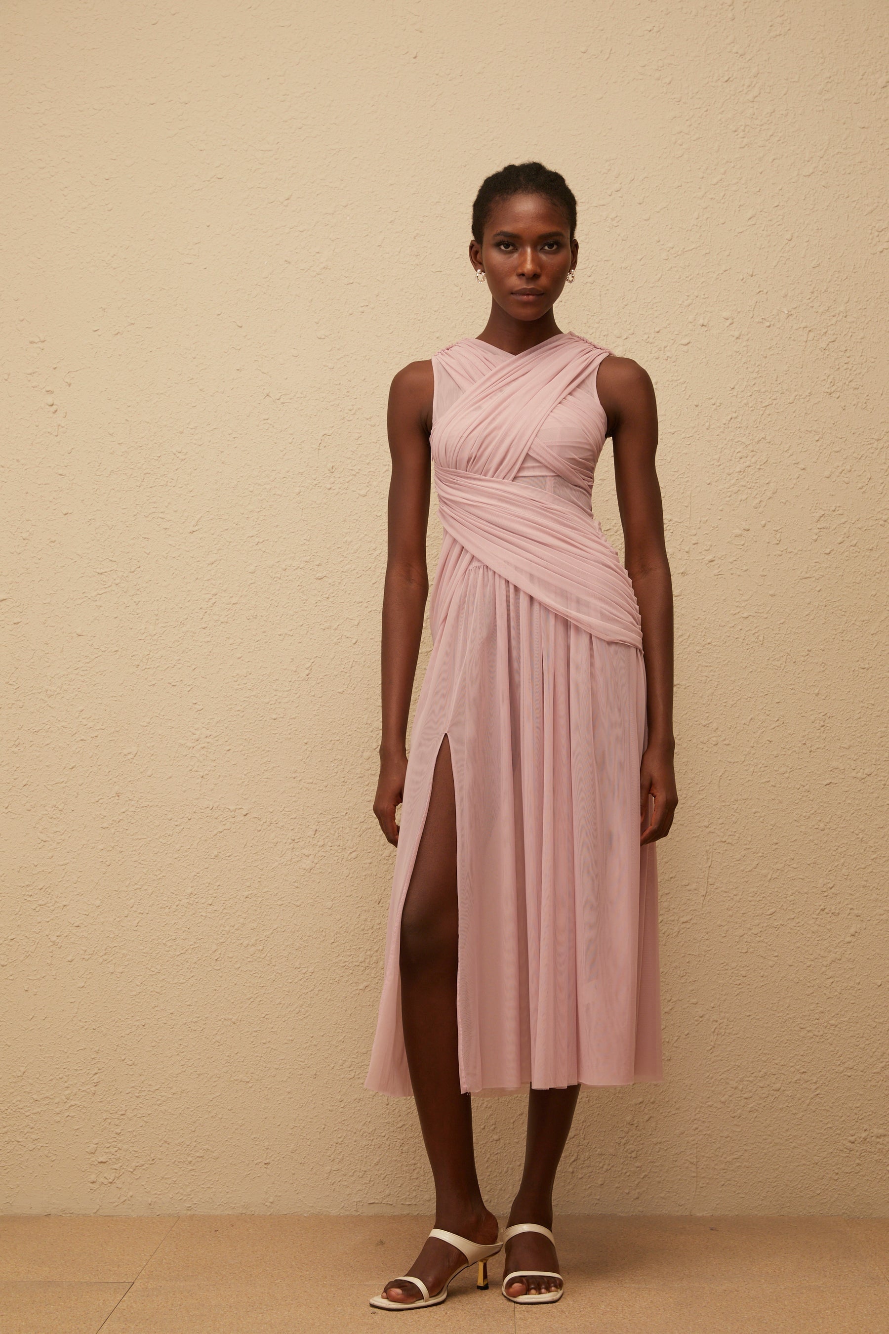 Sérénité Lilac CrossOver Mesh Midi Dress