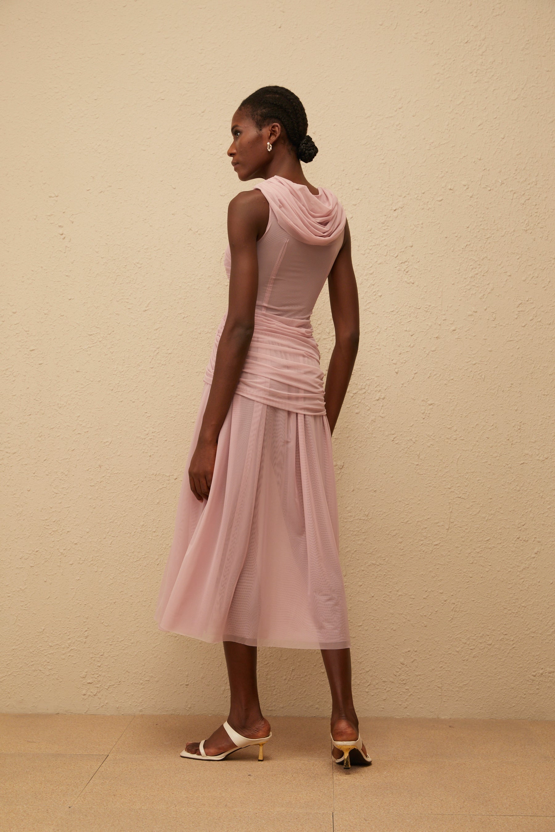 Sérénité Lilac CrossOver Mesh Midi Dress