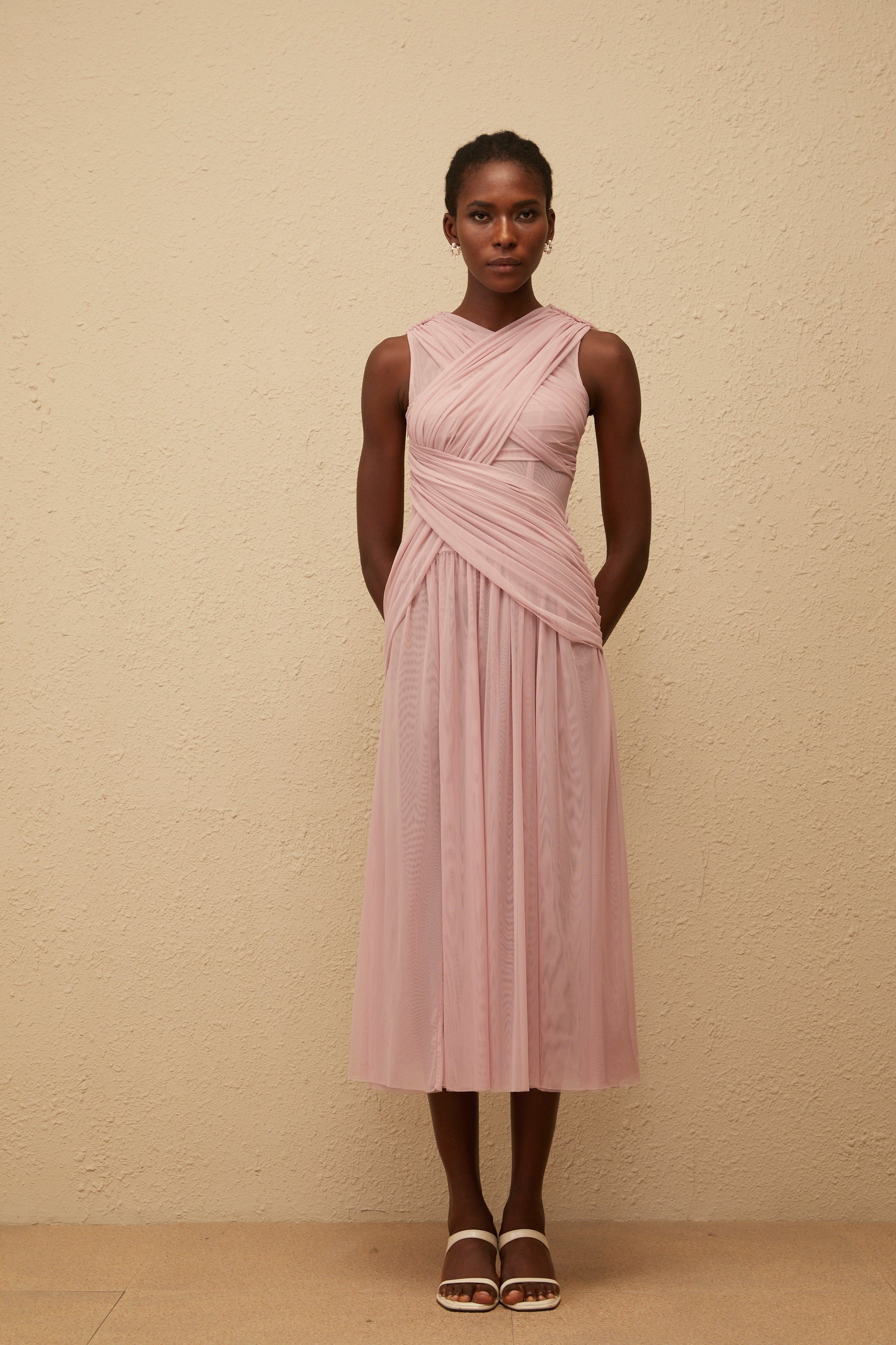 Sérénité Lilac CrossOver Mesh Midi Dress