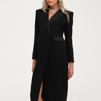 Serenity Black Wool Blend Double-Breasted Coat
