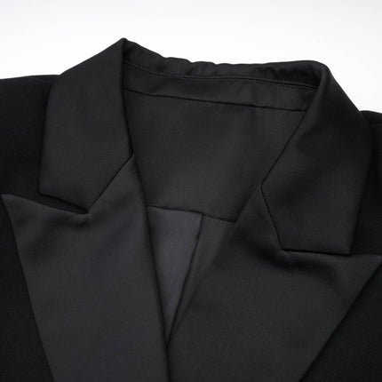 Serenity Black Wool Blend Double-Breasted Coat with Notched Lapels and Flap Pockets