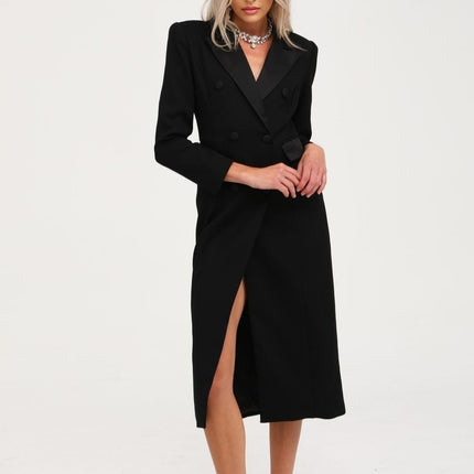 Serenity Black Wool Blend Double-Breasted Coat