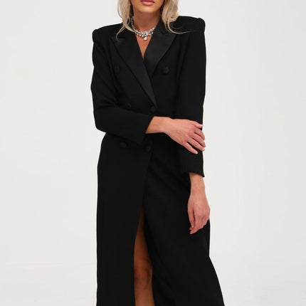 Serenity Black Wool Blend Double-Breasted Coat