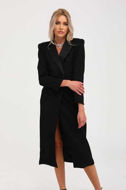 Serenity Black Wool Blend Double-Breasted Coat