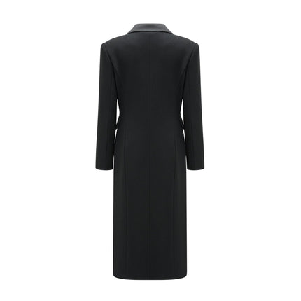 Serenity Black Wool Blend Double-Breasted Coat with Notched Lapels and Flap Pockets