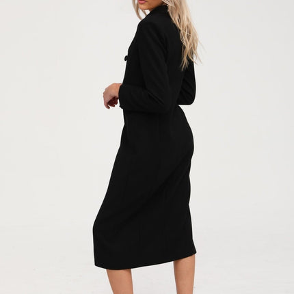Serenity Black Wool Blend Double-Breasted Coat with Notched Lapels and Flap Pockets