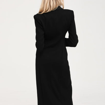 Serenity Black Wool Blend Double-Breasted Coat with Notched Lapels and Front Pockets