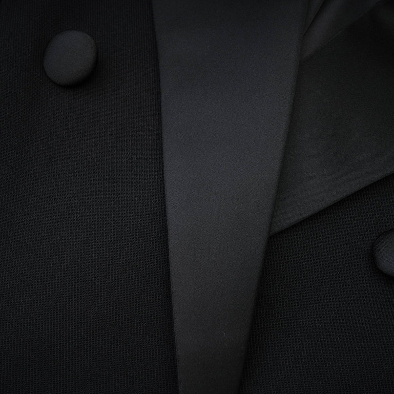 Serenity Black Wool Blend Coat Notched Lapels Double Breasted Button Fastening Long Sleeves Chest Welt Pocket Jetted Pocket Front Flap Pockets Straight Hem Ankle Length