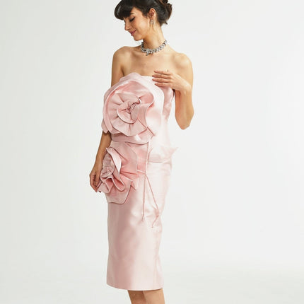 Serenity Pink Faux-Flower Midi Dress