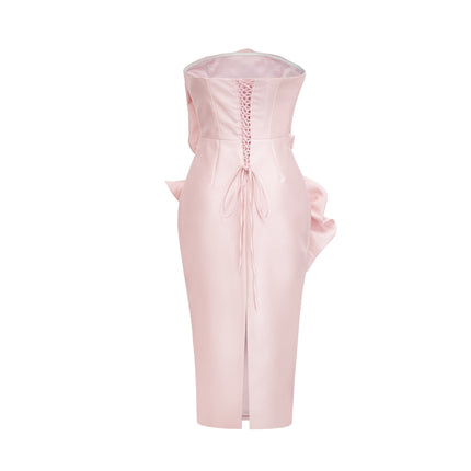 Serenity Pink Faux Flower Off-Shoulder Midi Dress 100% Polyester