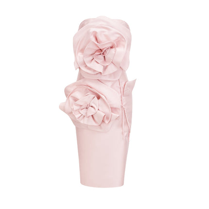 Serenity Pink Faux-Flower Off-Shoulder Midi Dress 100% Polyester