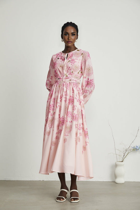 Serenity Pink Floral Midi Dress