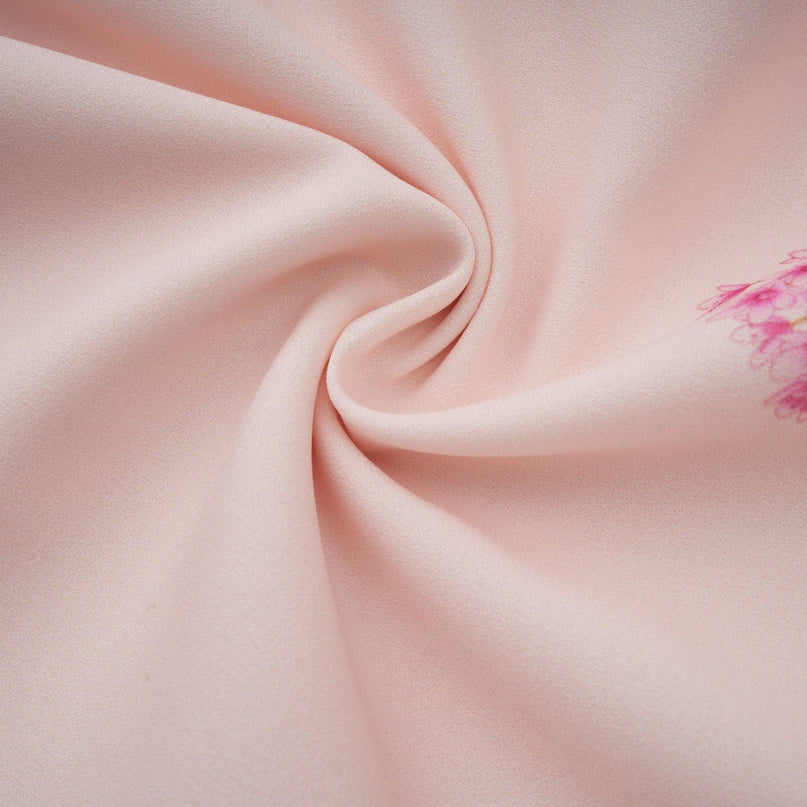 Serenity Pink Floral Midi Dress with Long Puff Sleeves and Round Neck