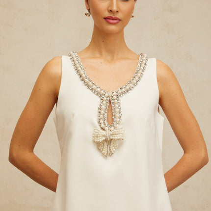 Serenity White Mini Dress with Faux-Pearl, Crystal, and Rhinestone Embellishments