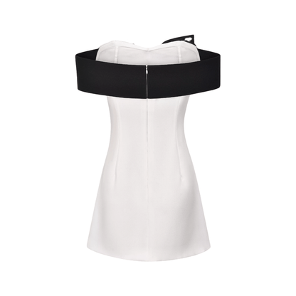 Raffaella Mini Dress White Color Block Off Shoulder Bowknot