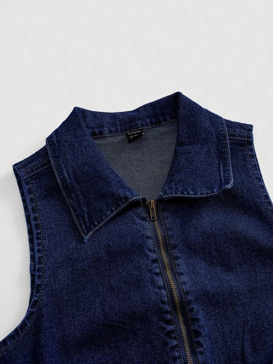 Sexy Stretchy Womens Denim Sleeveless Jumpsuit Blue