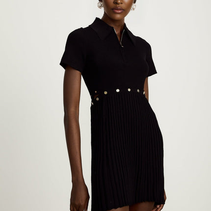Shayla Black Ribbed Mini Dress with Detachable Pleated Skirt