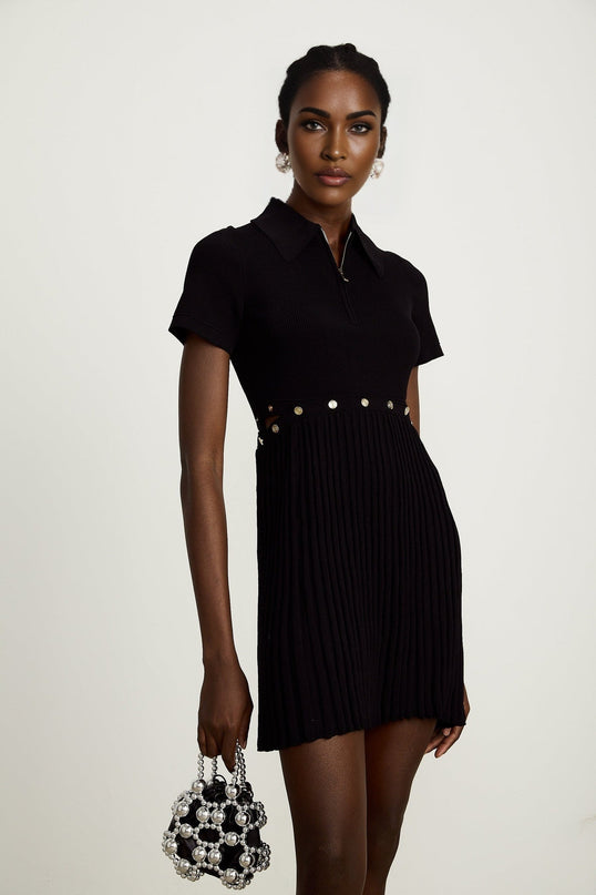Shayla Black Ribbed Mini Dress with Detachable Pleated Skirt