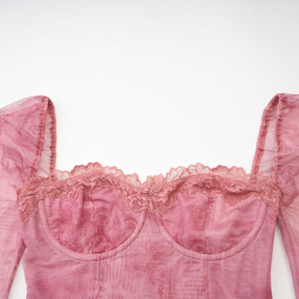 Shayla Pink Lace Bustier Dress with Graphic Print and Long Sleeves