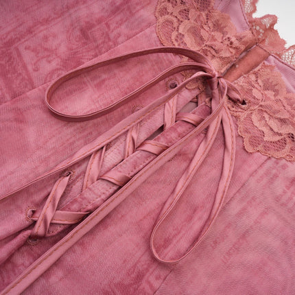 Shayla Pink Lace Bustier Dress with Graphic Print and Long Sleeves
