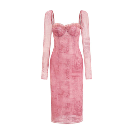Shayla Pink Lace Bustier Midi Dress