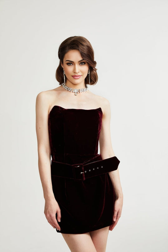 Shayla Purple Velvet Off-the-Shoulder Dress