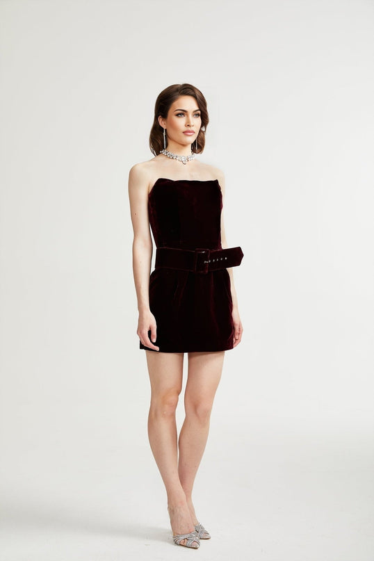Shayla Purple Velvet Off-the-Shoulder Dress