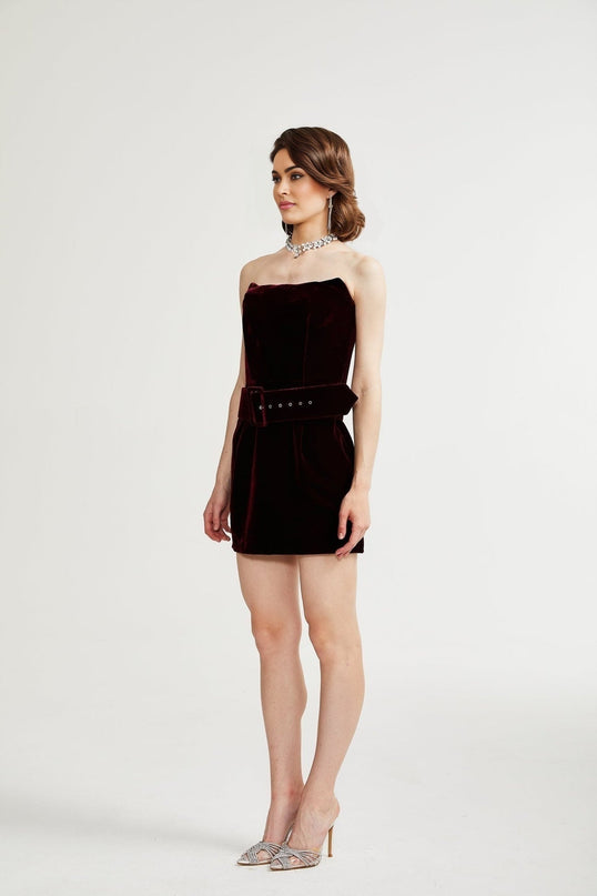 Shayla Purple Velvet Off-Shoulder Dress