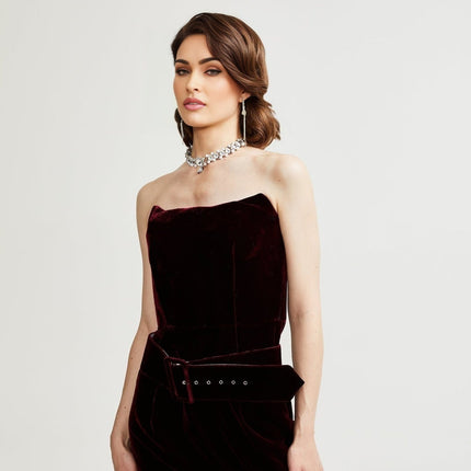 Shayla Purple Velvet Off-the-Shoulder Dress 100% Polyester Thigh-Length Belted Waist