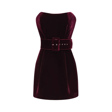 Shayla Purple Velvet Off-Shoulder Dress 100% Polyester Thigh-Length Belted Waist