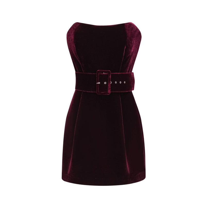 Shayla Purple Velvet Off-Shoulder Dress 100% Polyester Thigh-Length Belted Waist