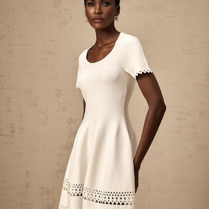 Shiloh White Knitted Mini Dress with Cut-Out Design and Scalloped Hem