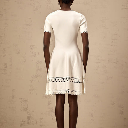 Shiloh White Knitted Mini Dress with Cut-Out Design and Scalloped Hem