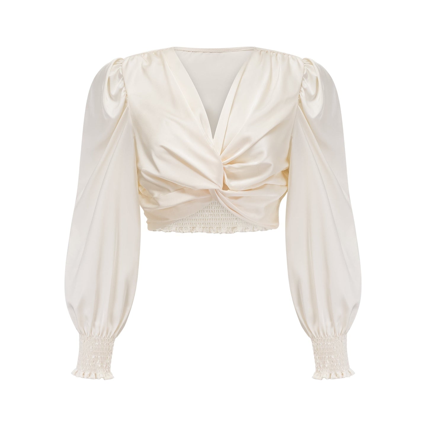 Short white top with twist pattern and artificial flowers called Nouria