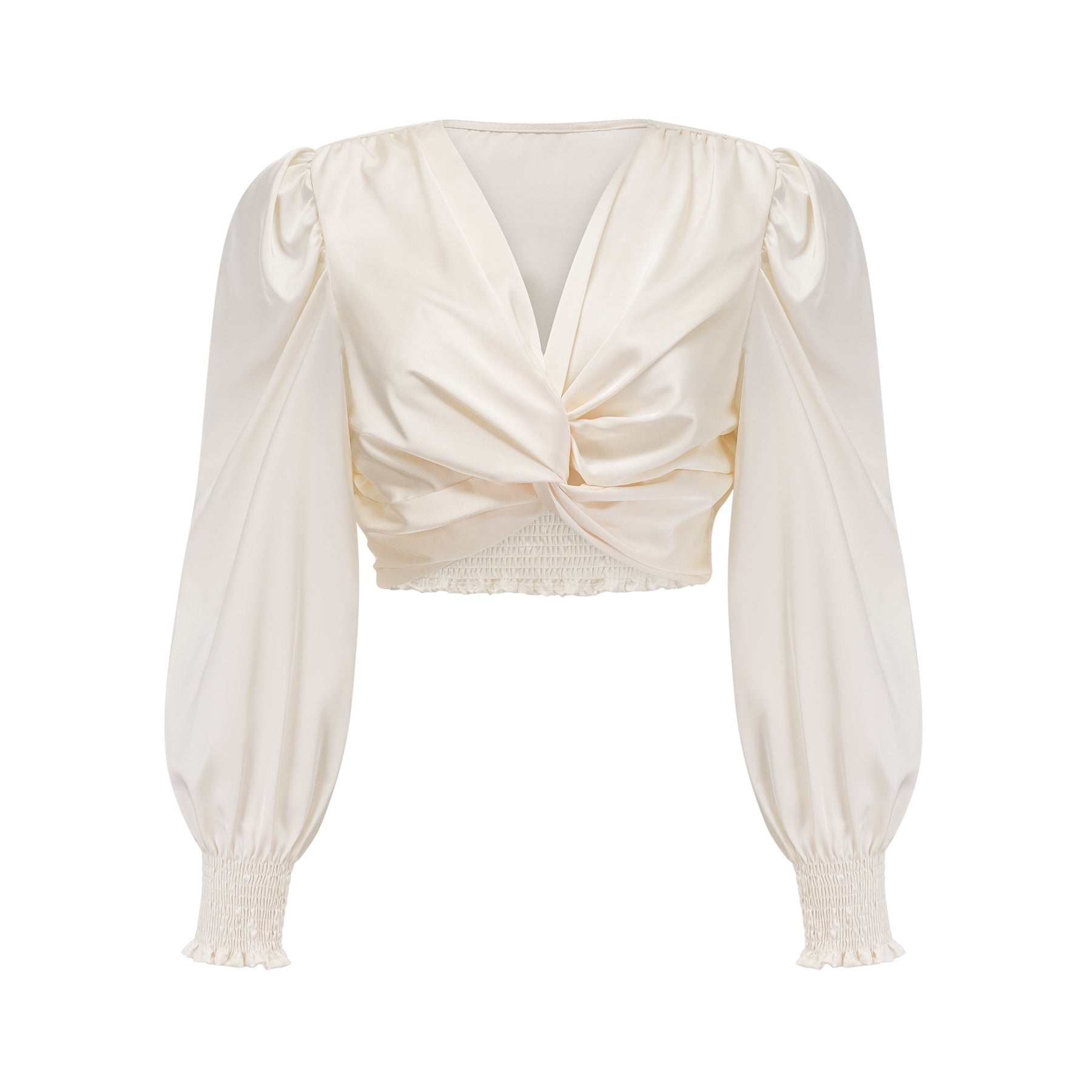 Short white top with twist pattern and artificial flowers called Nouria