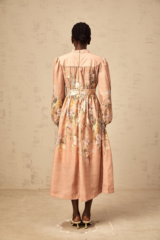 Sidonie pink Vneck floralprint midi dress