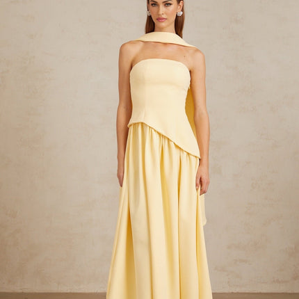 Sidonie Yellow Off-Shoulder Panel Maxi Gown in Yellow color
