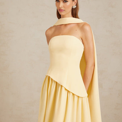 Sidonie Yellow Off-Shoulder Panel Maxi Gown