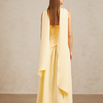 Sidonie Yellow Off-Shoulder Panel Maxi Gown