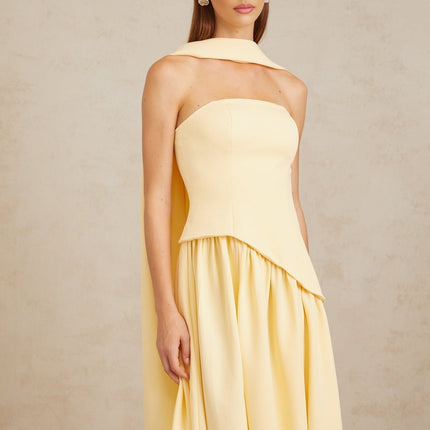 Sidonie Yellow Off-Shoulder Panel Maxi Gown