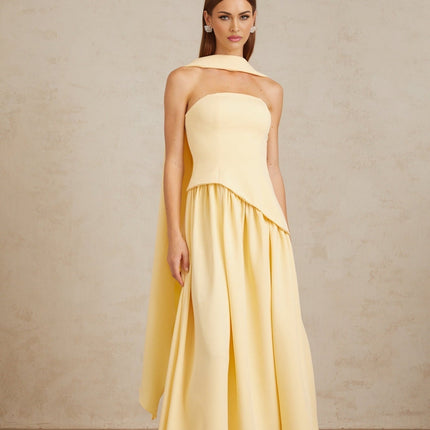 Sidonie Yellow Off-Shoulder Panel Maxi Gown in Yellow color
