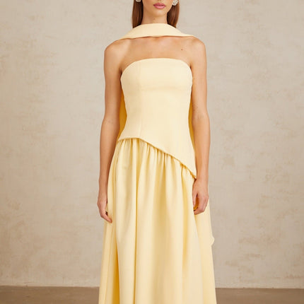 Sidonie Yellow Off-Shoulder Panel Maxi Gown