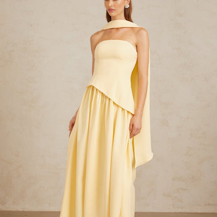 Sidonie Yellow Off-Shoulder Panel Maxi Gown