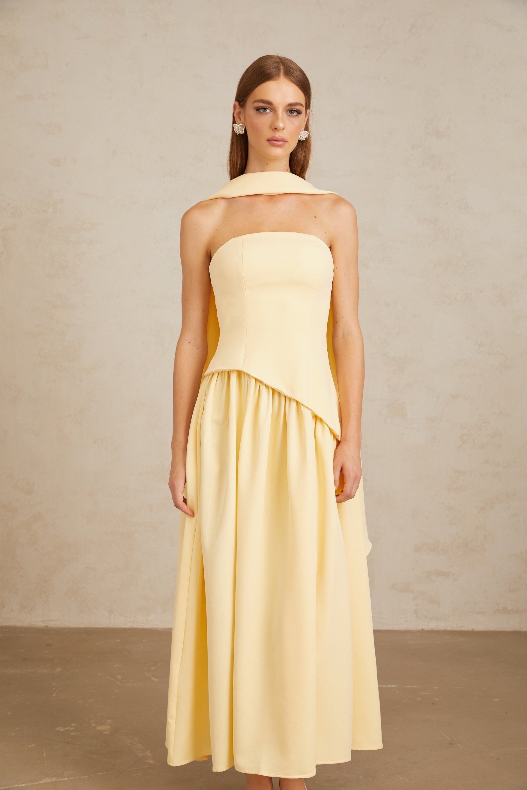 Sidonie Yellow OffShoulder Panel Maxi Gown