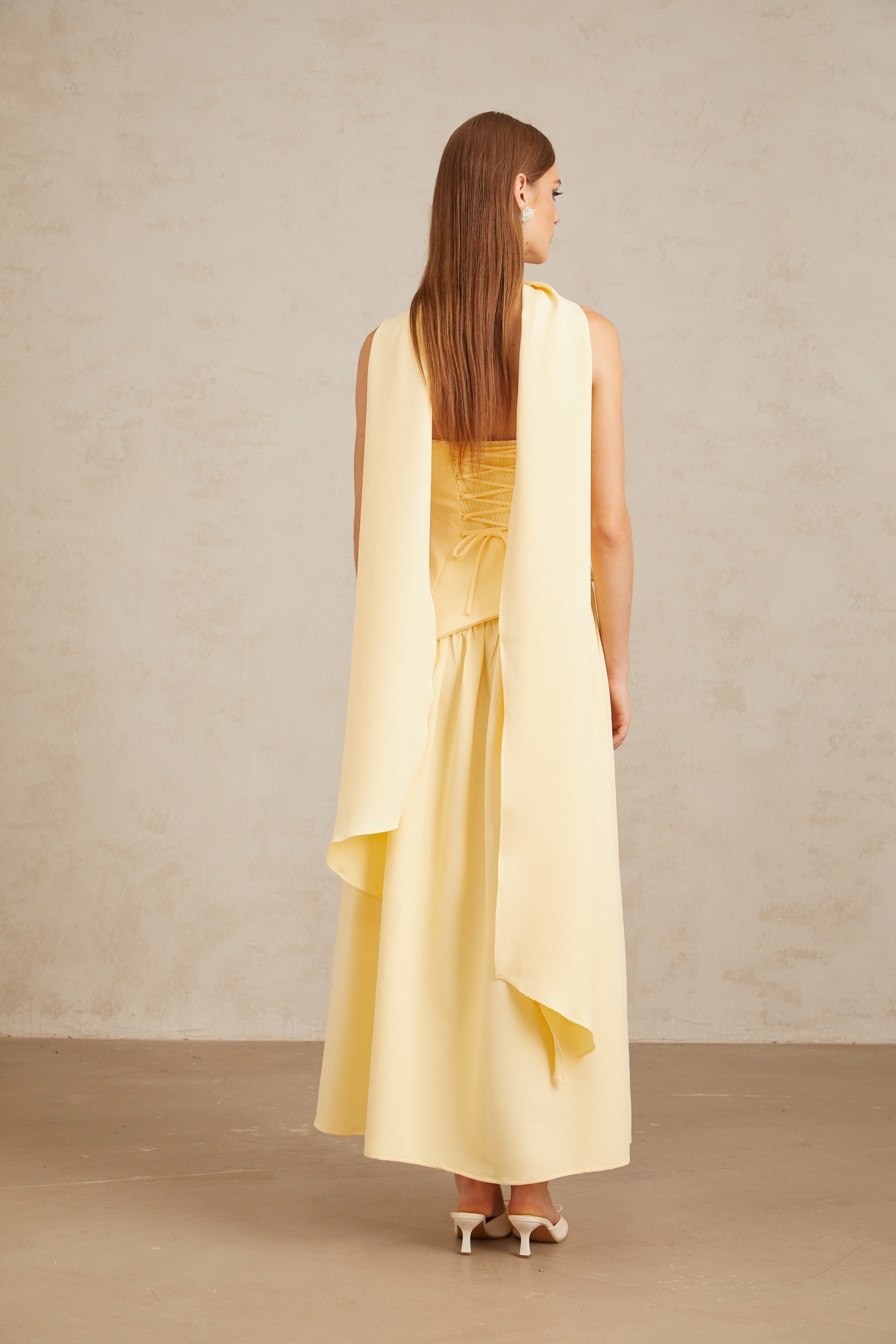 Sidonie Yellow OffShoulder Panel Maxi Gown