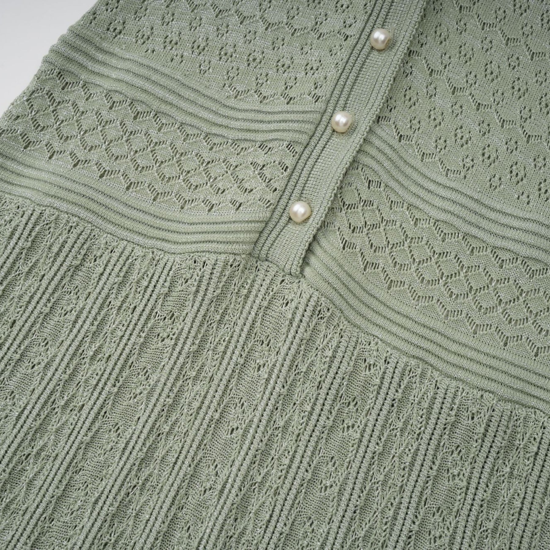 Siena green shirred crochetknit maxi dress